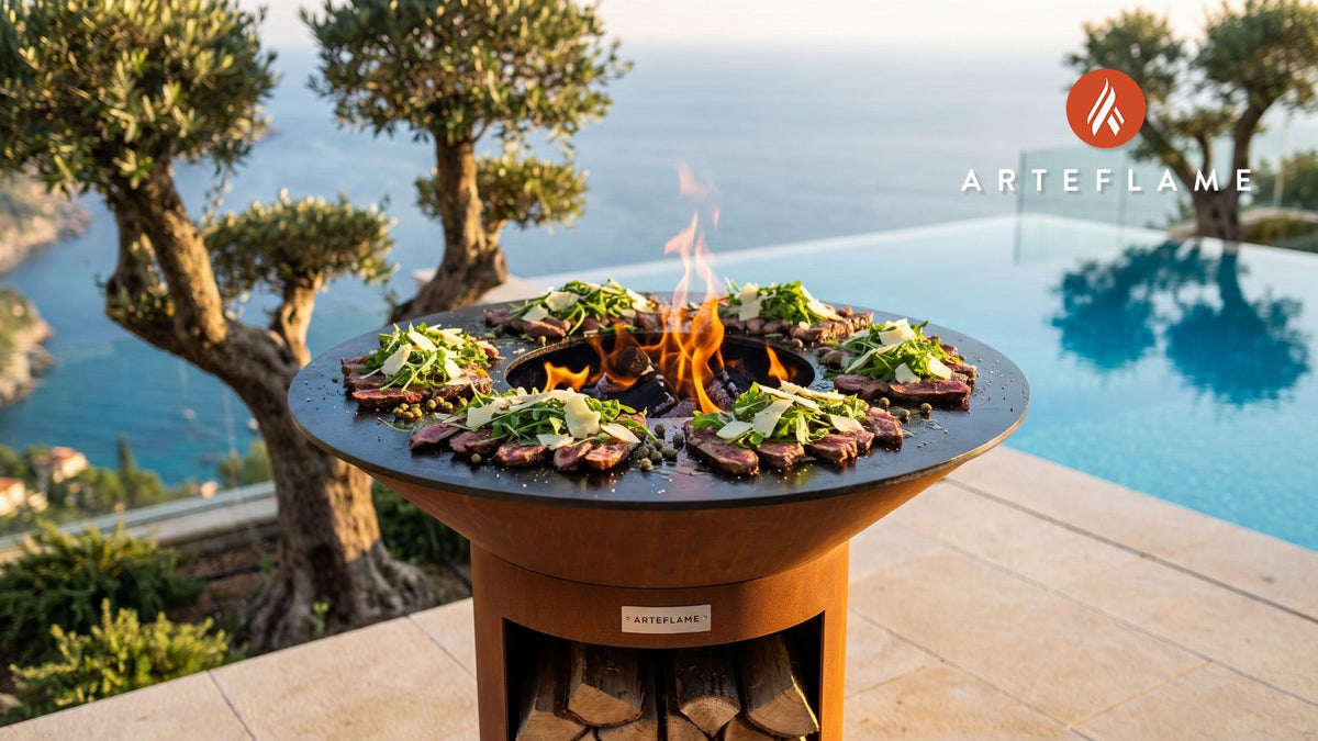 Grilled Beef Carpaccio (Italian Style) cooking on an Arteflame grill