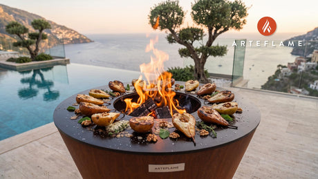Wood-Fired Pears with Honey & Pecorino (Italian Style) cooking on an Arteflame grill