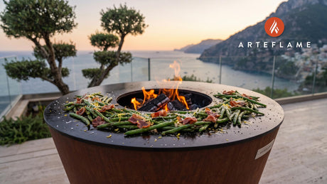 Charred Green Beans with Prosciutto cooking on an Arteflame grill