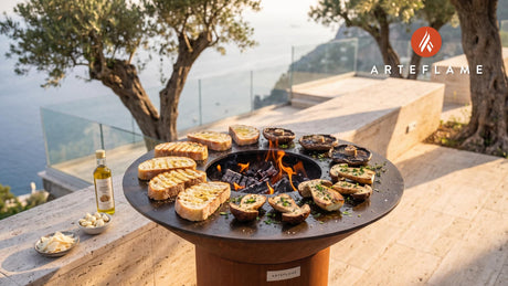 Grilled Porcini Bruschetta with Truffle Oil cooking on an Arteflame grill