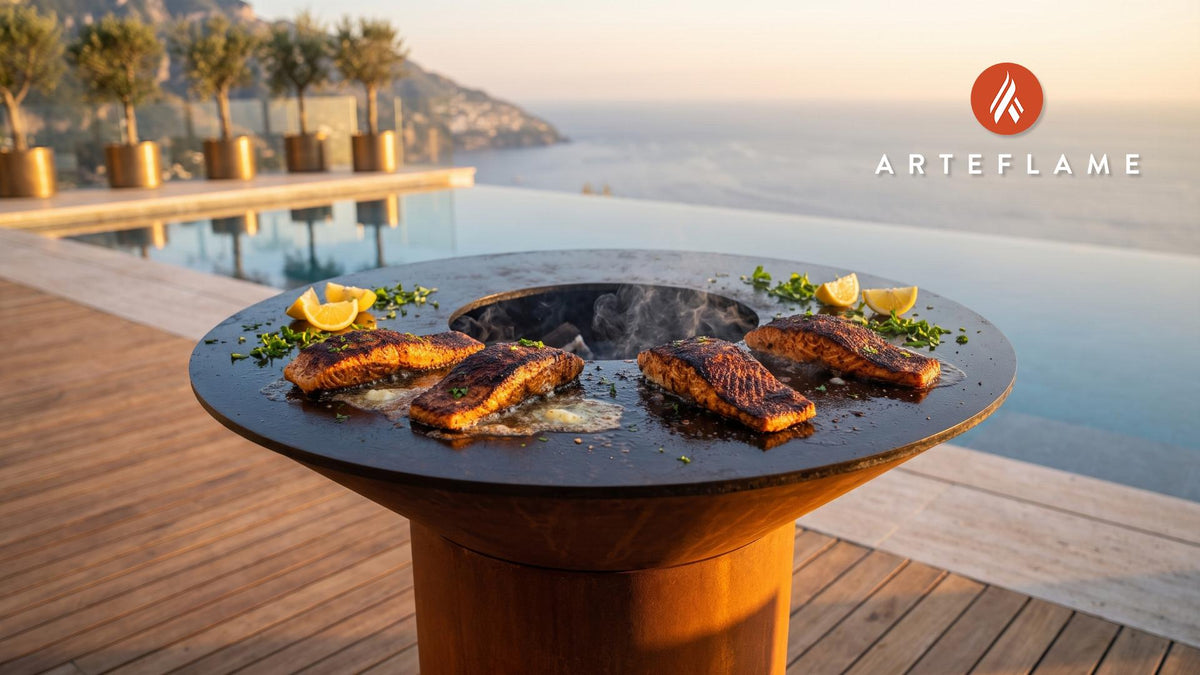 Blackened Salmon (Alaska Style) cooking on an Arteflame grill