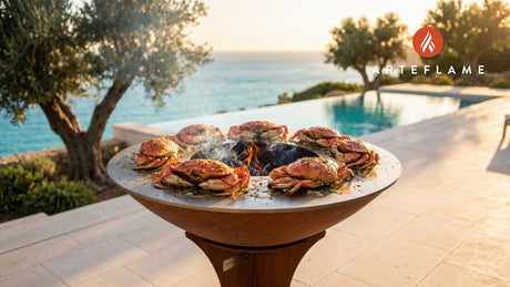 Grilled Alaska Dungeness Crab cooking on an Arteflame grill