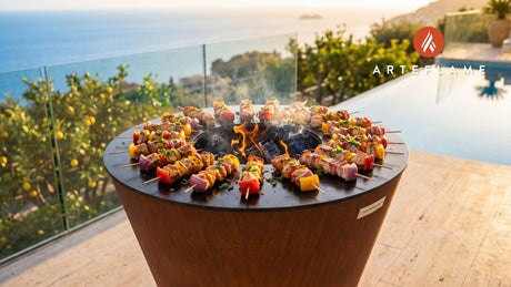 Grilled Marinated Chicken Skewers (Polish Style) cooking on an Arteflame grill