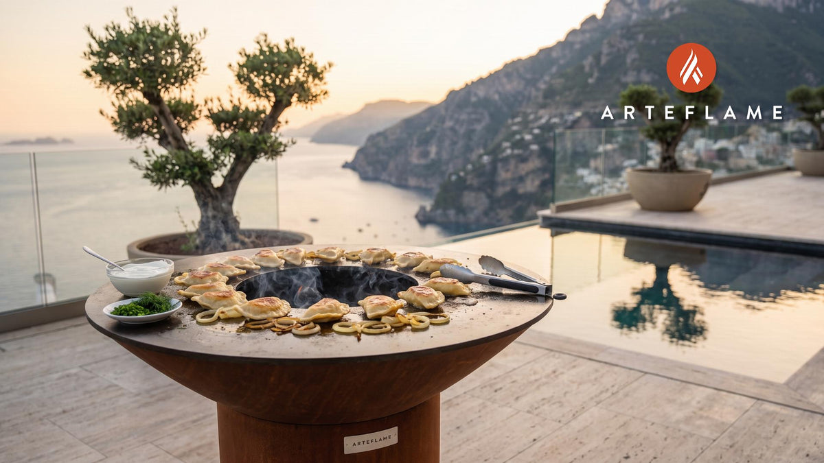 Grilled Polish Pierogi cooking on an Arteflame grill