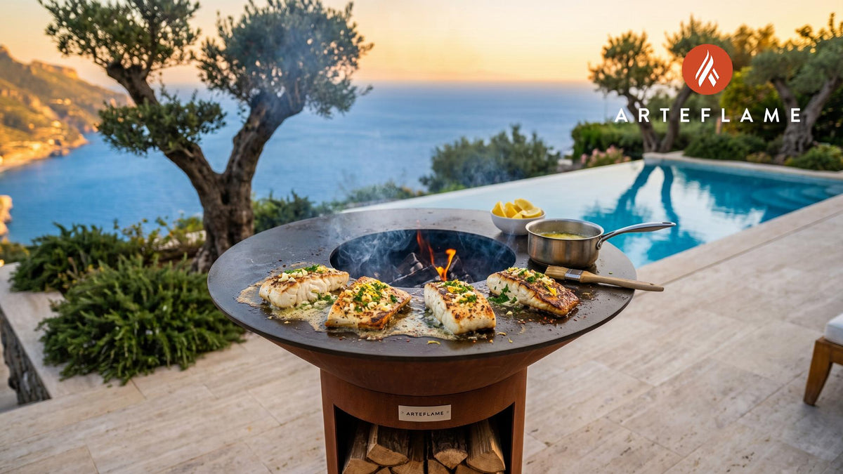 Grilled Alaska Pacific Cod cooking on an Arteflame grill