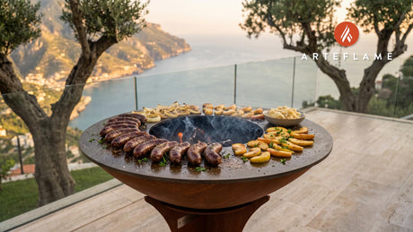 Crispy Grilled Black Pudding (Polish Kaszanka) cooking on an Arteflame grill