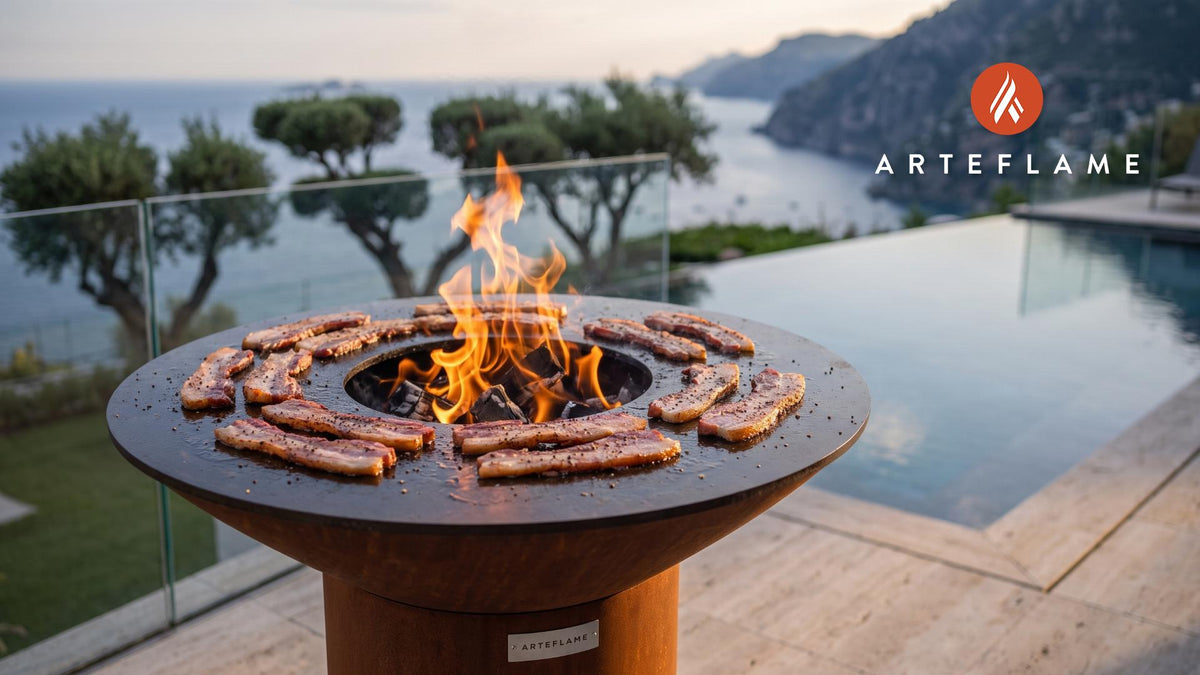 Grilled Polish Smoked Bacon cooking on an Arteflame grill