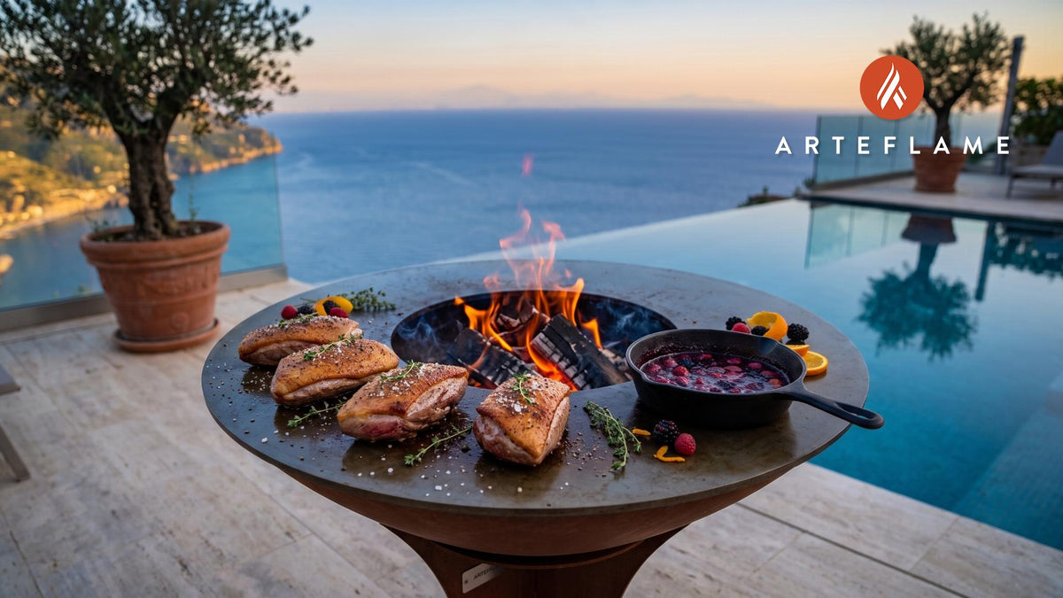 Grilled Duck Breast with Berry Glaze (Alaska Style) cooking on an Arteflame grill