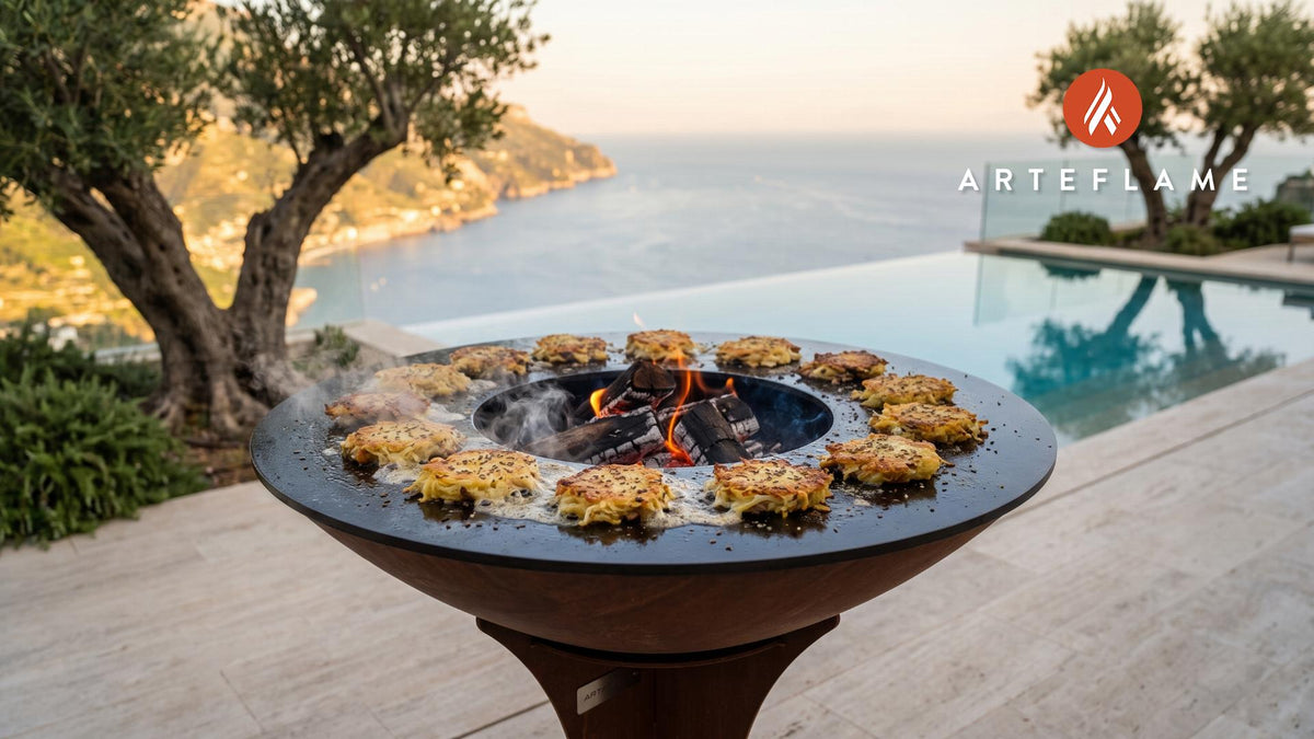 Crispy Sauerkraut & Mushroom Fritters (Polish) cooking on an Arteflame grill