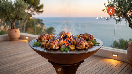 Fire-Roasted Spruce Grouse (Alaska Style) cooking on an Arteflame grill