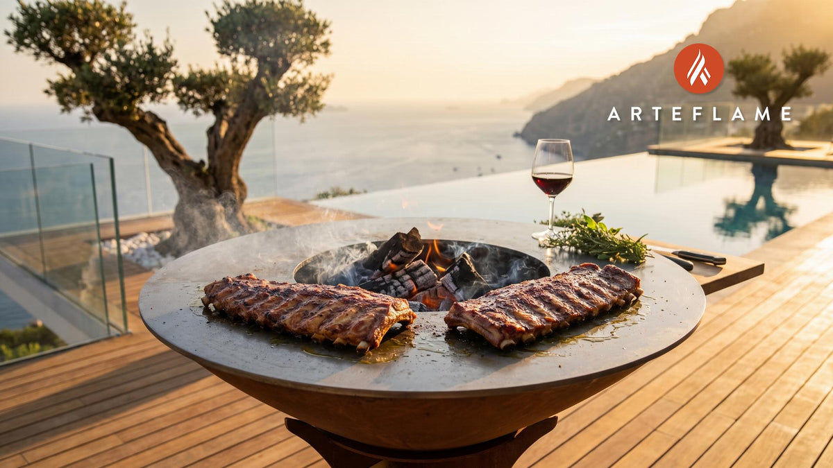 Tender Grilled Pork Ribs (Polish Spiced) cooking on an Arteflame grill