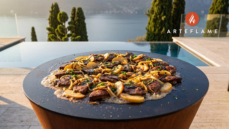 Tender Grilled Liver with Onions & Apples (Polish Style) cooking on an Arteflame grill