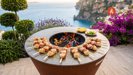 Seared Alaska Scallop Skewers cooking on an Arteflame grill