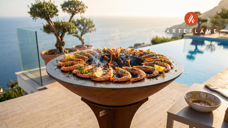 Grilled Alaskan Prawns with Honey Glaze cooking on an Arteflame grill