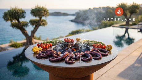 Grilled Alaska Octopus cooking on an Arteflame grill