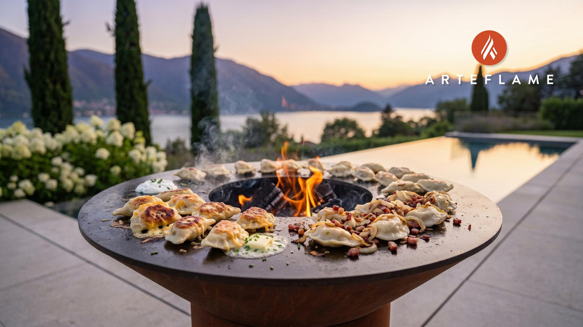 Grilled Polish Dumplings cooking on an Arteflame grill