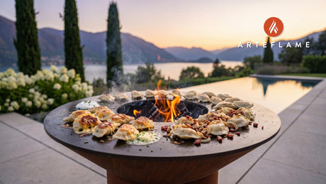 Grilled Polish Dumplings cooking on an Arteflame grill