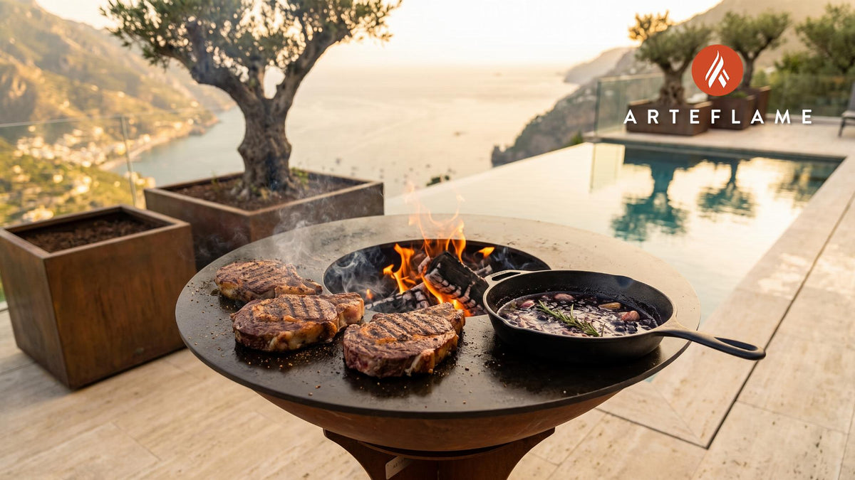 Grilled Bison Steak with Blueberries (Alaskan Style) cooking on an Arteflame grill