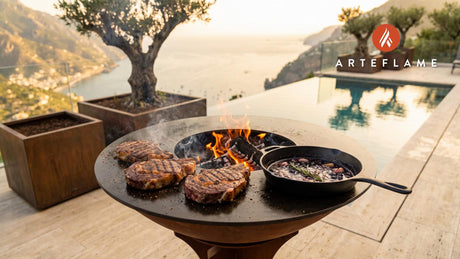 Grilled Bison Steak with Blueberries (Alaskan Style) cooking on an Arteflame grill