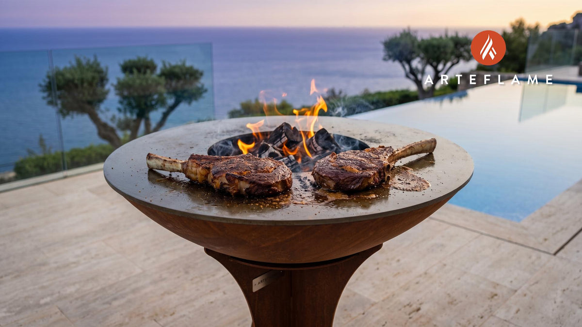 Mesquite Grilled Ribeye Steak (Arizona Style) cooking on an Arteflame grill