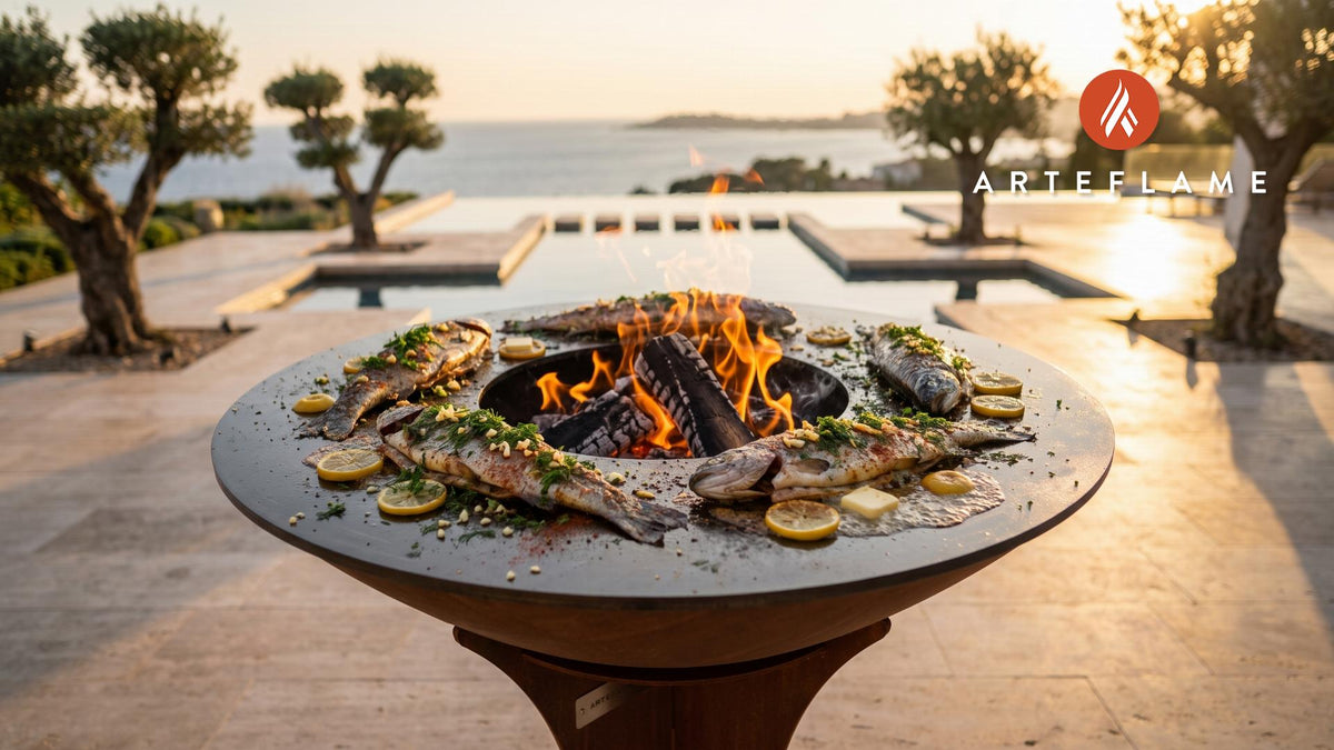 Grilled Trout with Herbs (Polish Style) cooking on an Arteflame grill