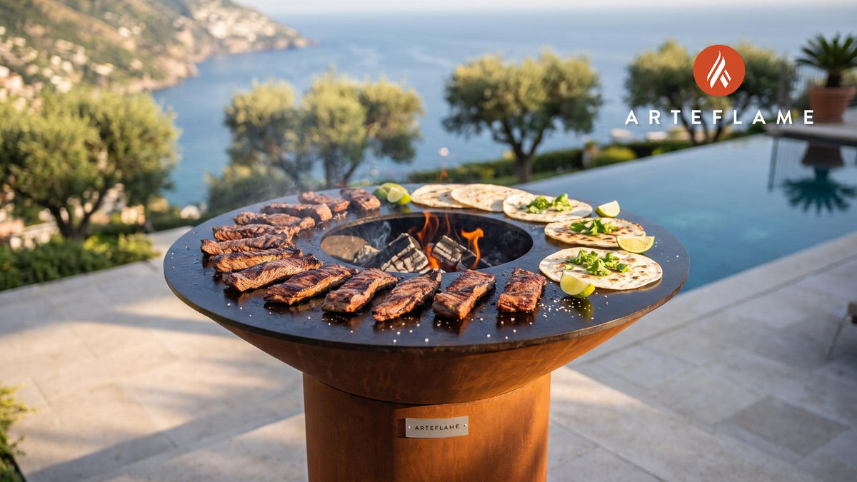 Seared Carne Asada (Arizona Sonoran Style) cooking on an Arteflame grill