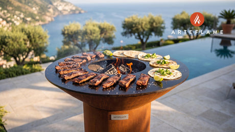 Seared Carne Asada (Arizona Sonoran Style) cooking on an Arteflame grill