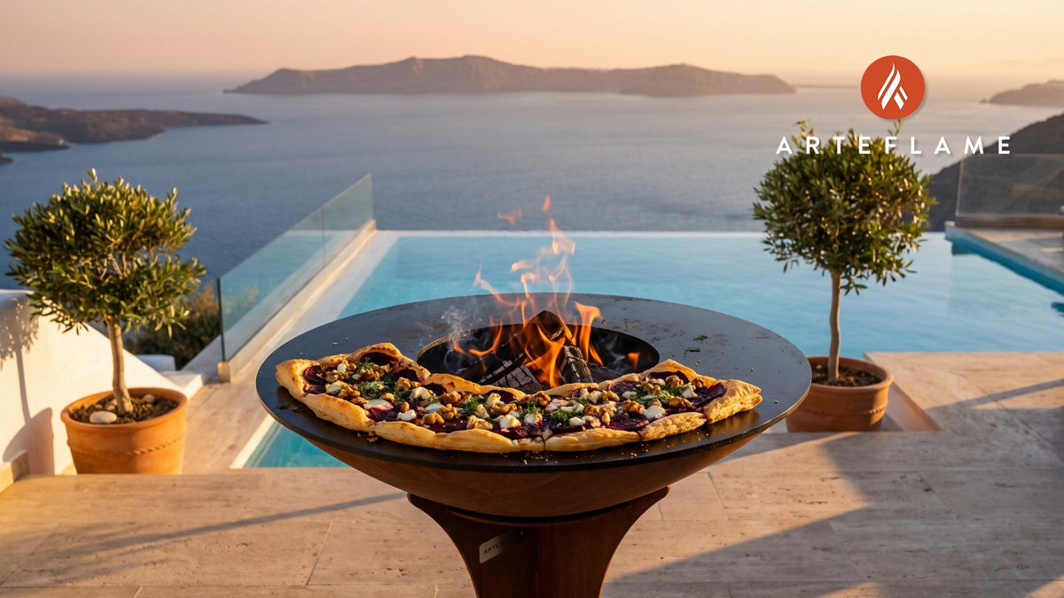 Charred Beet & Goat Cheese Tart (Polish Style) cooking on an Arteflame grill