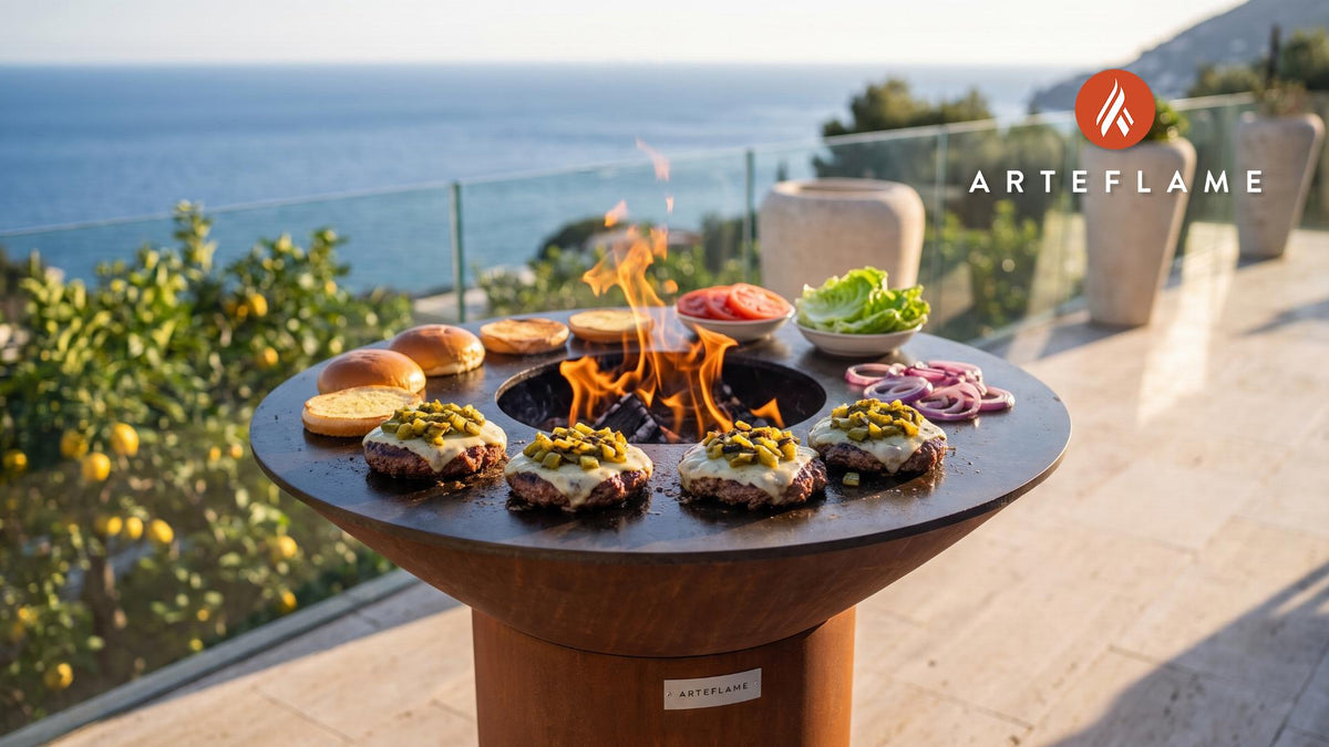 Juicy Green Chile Cheeseburger (Arizona Style) cooking on an Arteflame grill