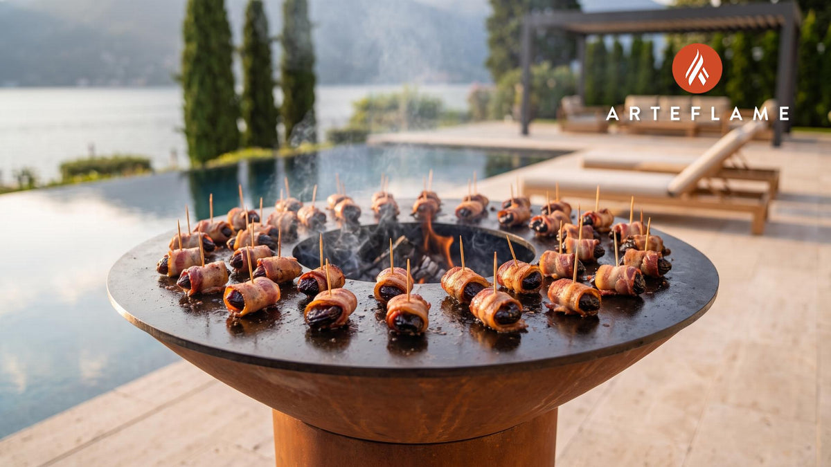 Smoked Bacon Wrapped Prunes (Polish Style) cooking on an Arteflame grill