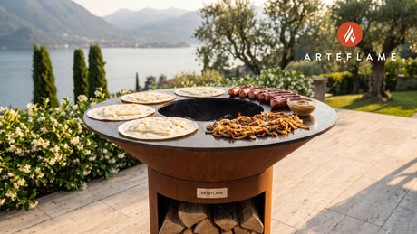 Seared Polish Sausage Wraps (Caramelized Onions) cooking on an Arteflame grill