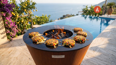Crispy Veggie Quinoa Patties (Arizona Southwest Style) cooking on an Arteflame grill