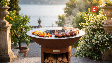 Spicy Polish Cheese Sausage cooking on an Arteflame grill