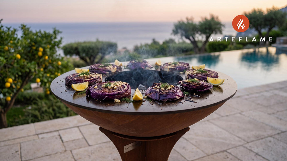 Grilled Red Cabbage Steaks (Polish Style) cooking on an Arteflame grill
