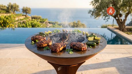 Spicy Grilled Elk Steaks (Arizona Style) cooking on an Arteflame grill