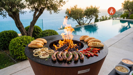 Grilled Rattlesnake Sausage (Arizona Style) cooking on an Arteflame grill