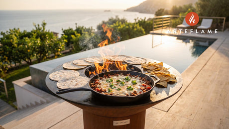 Grilled Queso Fundido (Arizona Style) cooking on an Arteflame grill