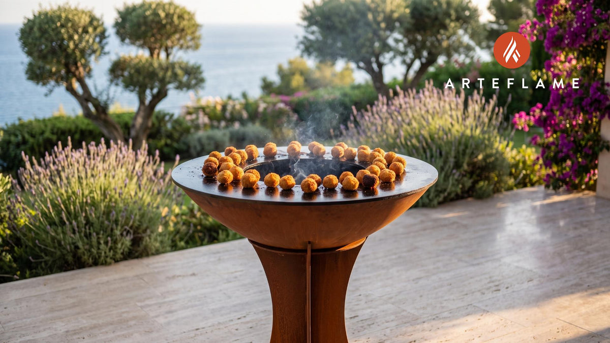 Crispy Bitterballen (Dutch Meat Croquettes) cooking on an Arteflame grill
