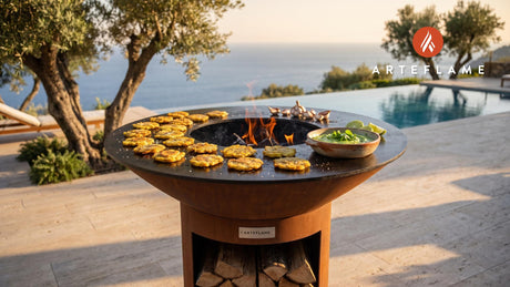 Crispy Tostones & Green Chile Aioli (Arizona Style) cooking on an Arteflame grill