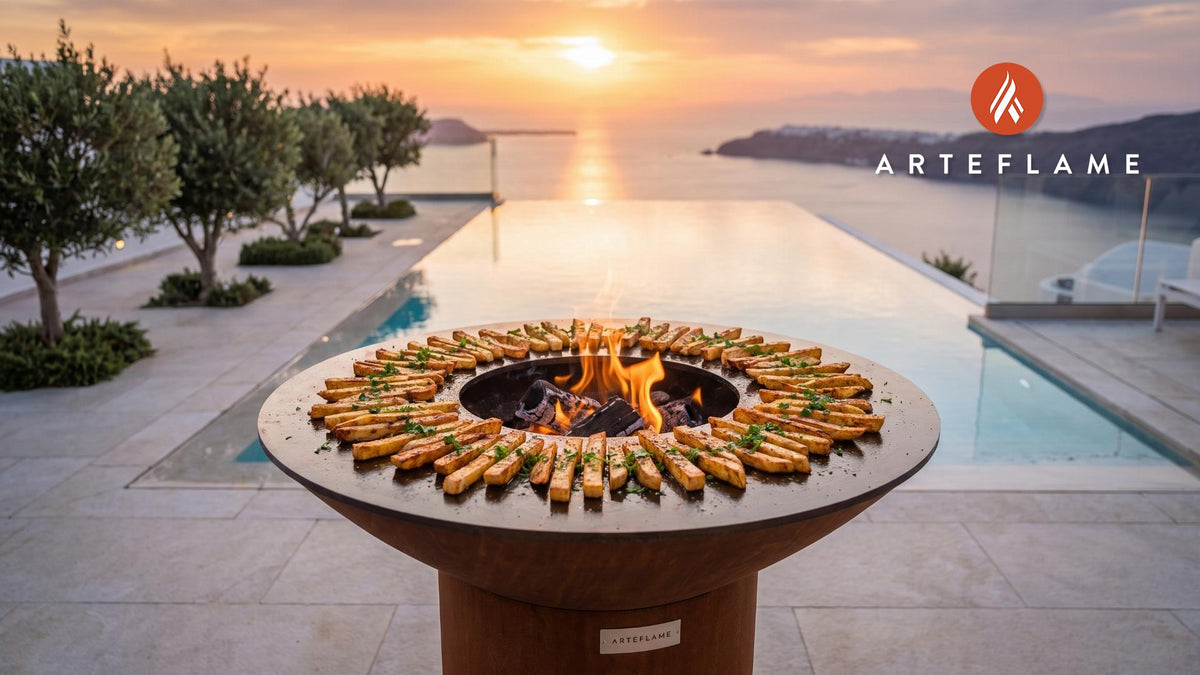 Grilled Celeriac Fries (Dutch Style) cooking on an Arteflame grill