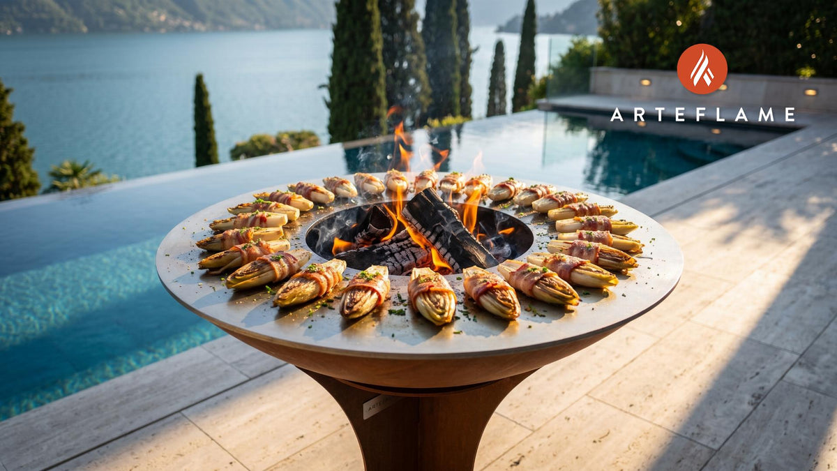 Crispy Bacon Wrapped Endives (Dutch Style) cooking on an Arteflame grill