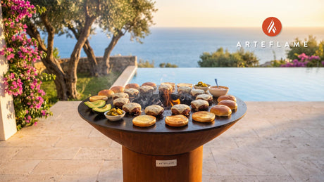 Grilled Bison & Chorizo Sliders (Arizona Style) cooking on an Arteflame grill