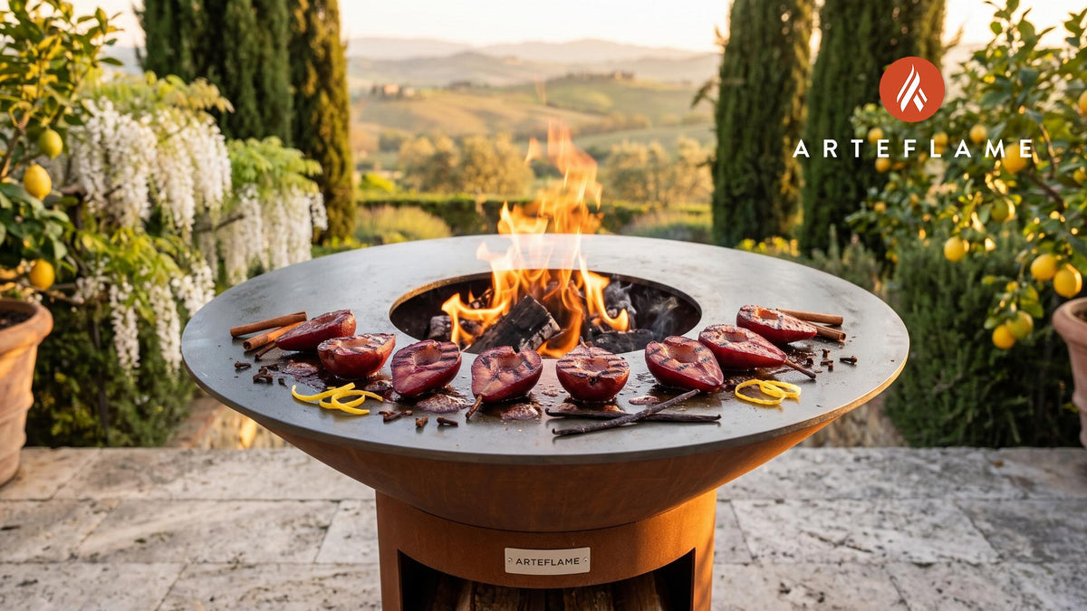 Grilled Poached Pears (Dutch Winter Style) cooking on an Arteflame grill