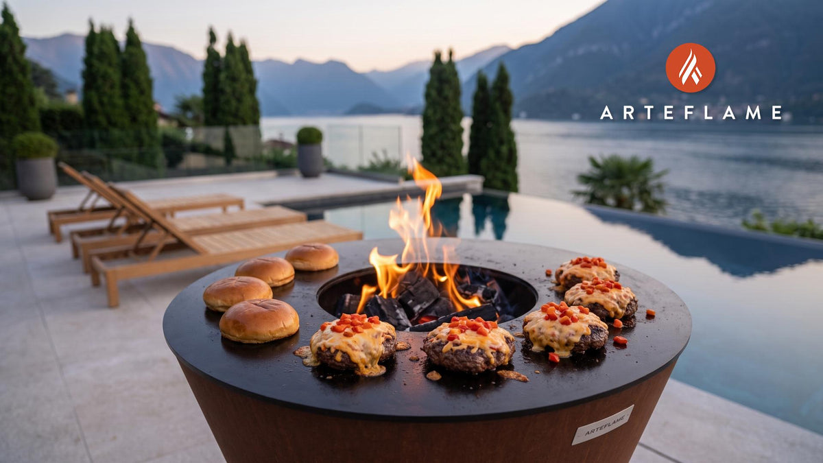 Juicy Pimento Cheese Burger (Arkansas Style) cooking on an Arteflame grill