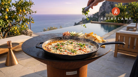 Grilled Queso Cheese Dip (Arkansas Style) cooking on an Arteflame grill