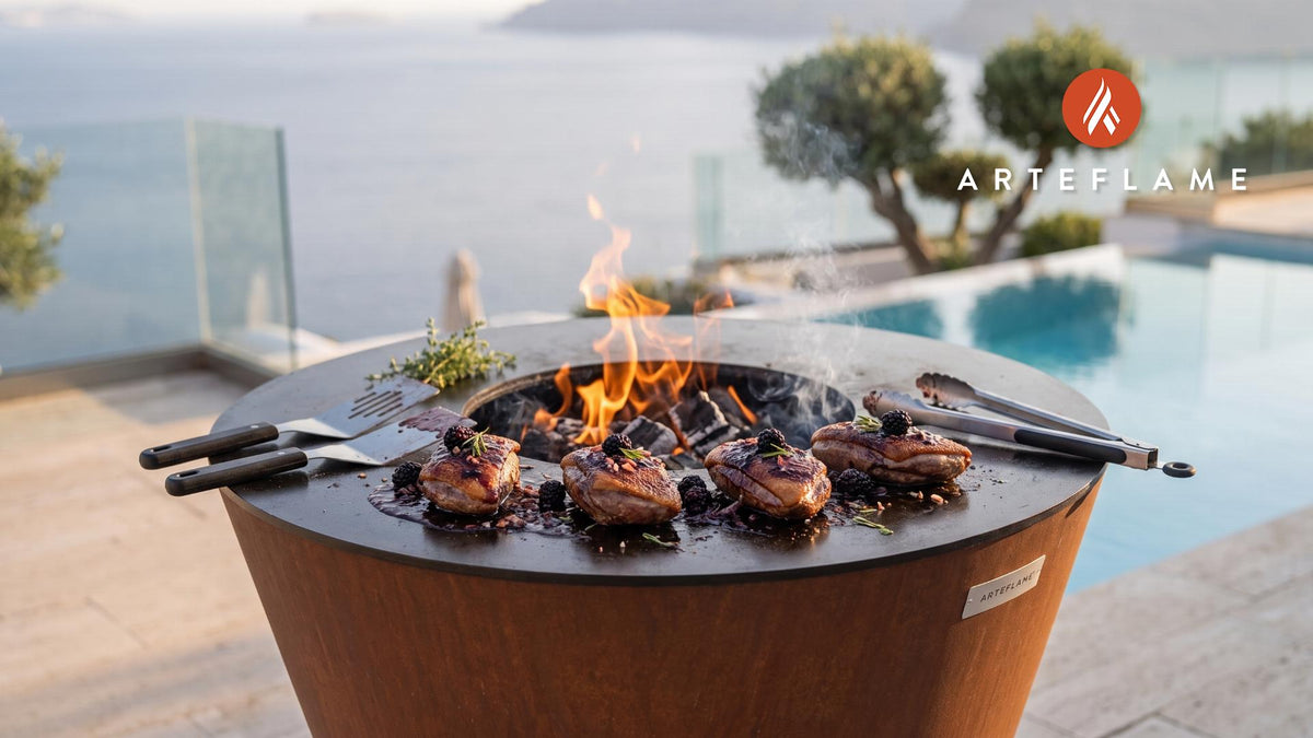 Seared Wild Duck Breast with Blackberry Glaze (Arkansas Style) cooking on an Arteflame grill