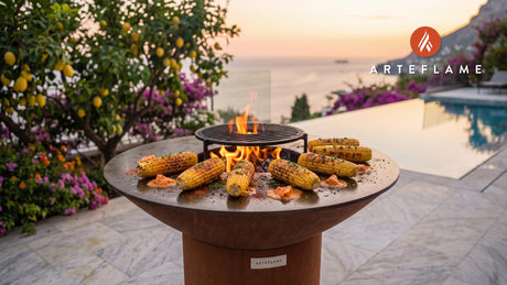 Grilled Sweet Corn with Spicy Butter (Arkansas Style) cooking on an Arteflame grill