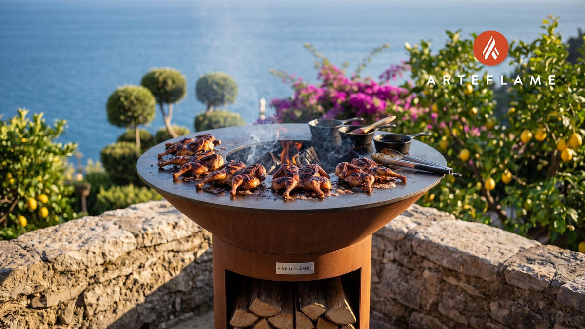 Bourbon Glazed Grilled Quail (Arkansas Style) cooking on an Arteflame grill