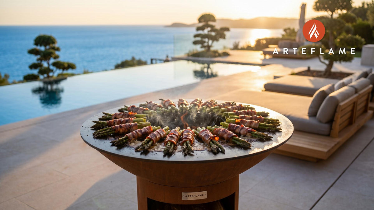 Bacon Wrapped Asparagus (Arkansas Hot Springs Style) cooking on an Arteflame grill