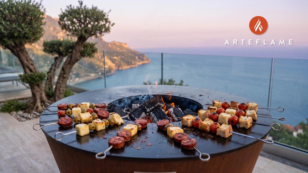 Grilled Spanish Chorizo Skewers cooking on an Arteflame grill